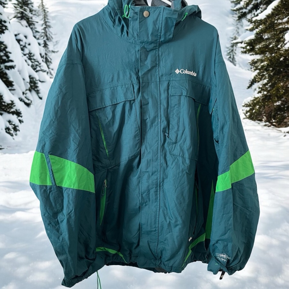 Columbia Mens XL Green Omni Tech‎ Softshell Hooded Ski Hiking Jacket Coat